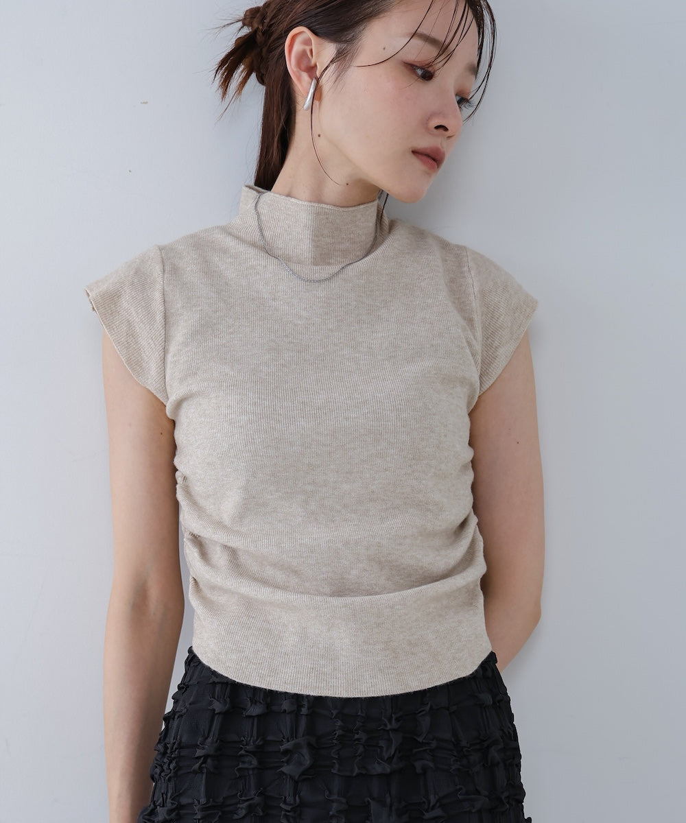 サイドギャザープチハイネックトップス