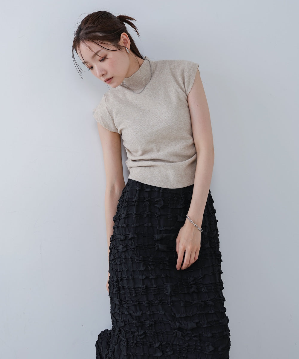 サイドギャザープチハイネックトップス