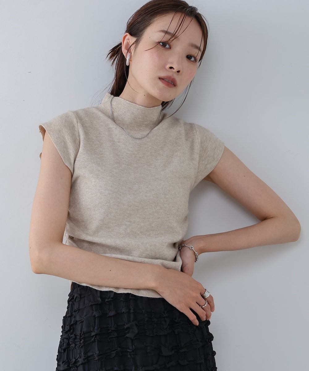 サイドギャザープチハイネックトップス