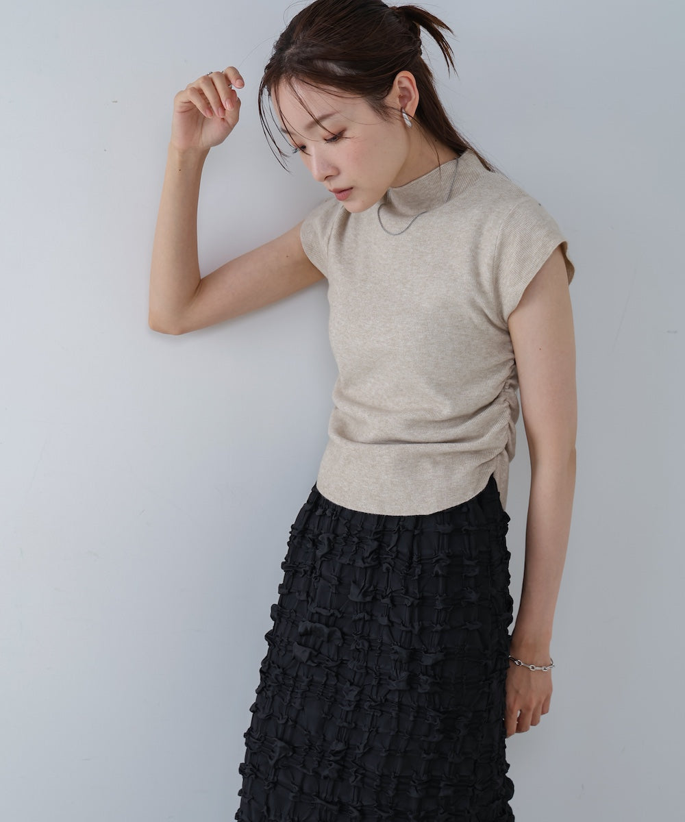 サイドギャザープチハイネックトップス