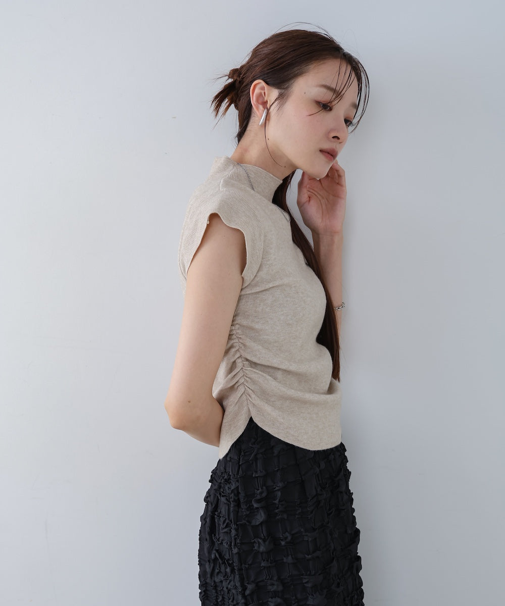 サイドギャザープチハイネックトップス