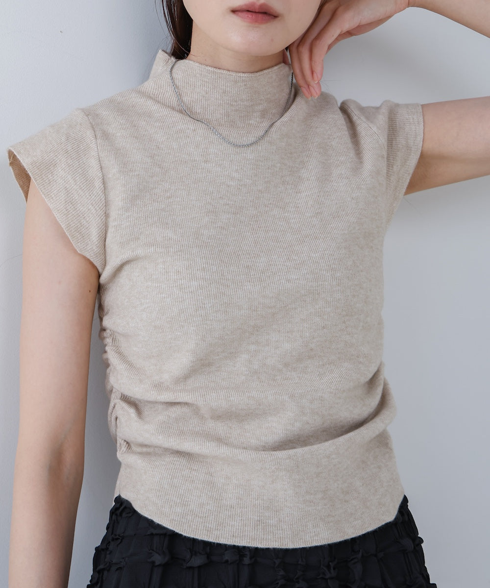 サイドギャザープチハイネックトップス
