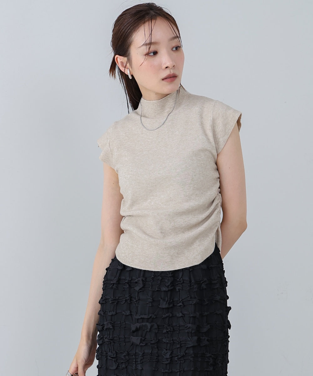 サイドギャザープチハイネックトップス