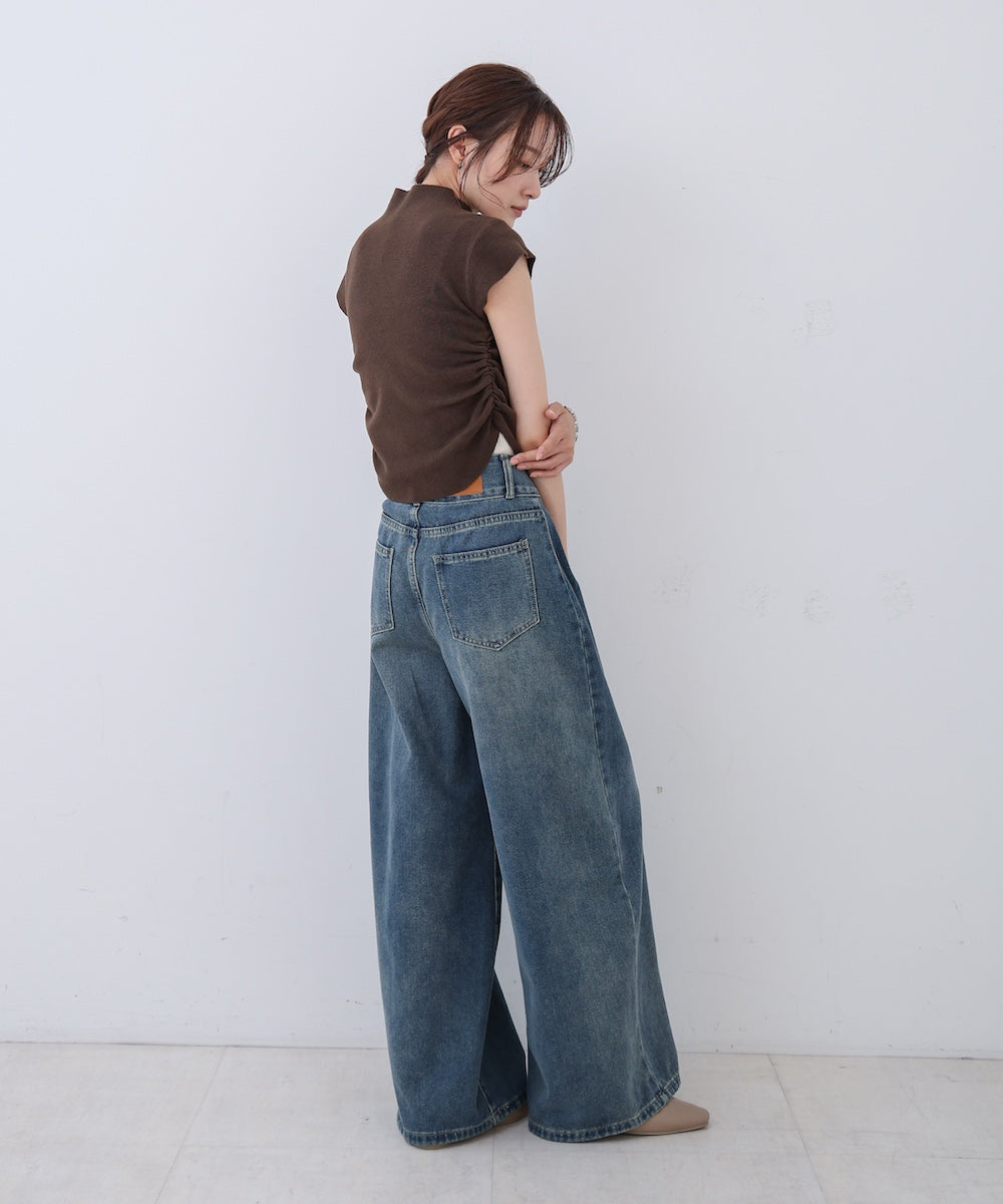 サイドギャザープチハイネックトップス