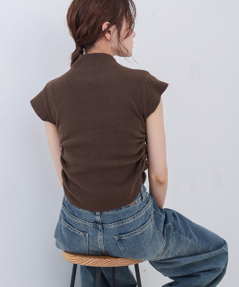 サイドギャザープチハイネックトップス