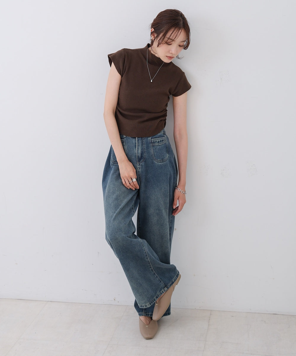 サイドギャザープチハイネックトップス