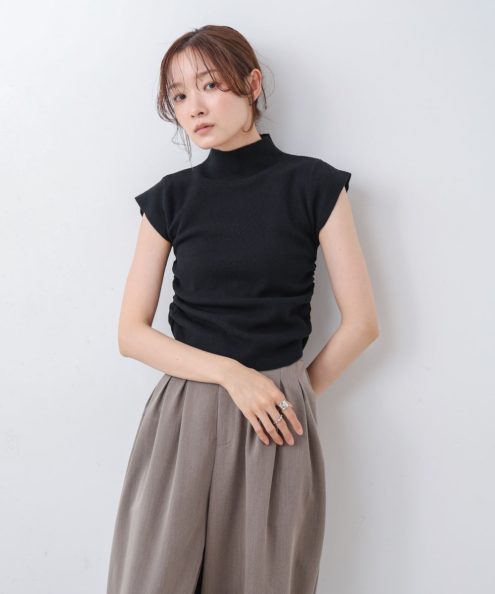サイドギャザープチハイネックトップス