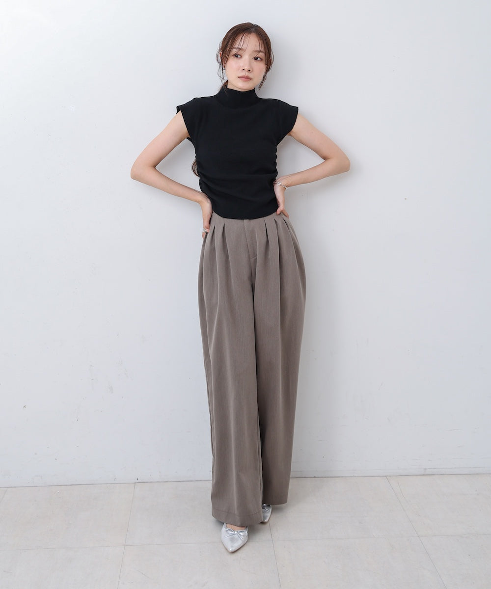 サイドギャザープチハイネックトップス