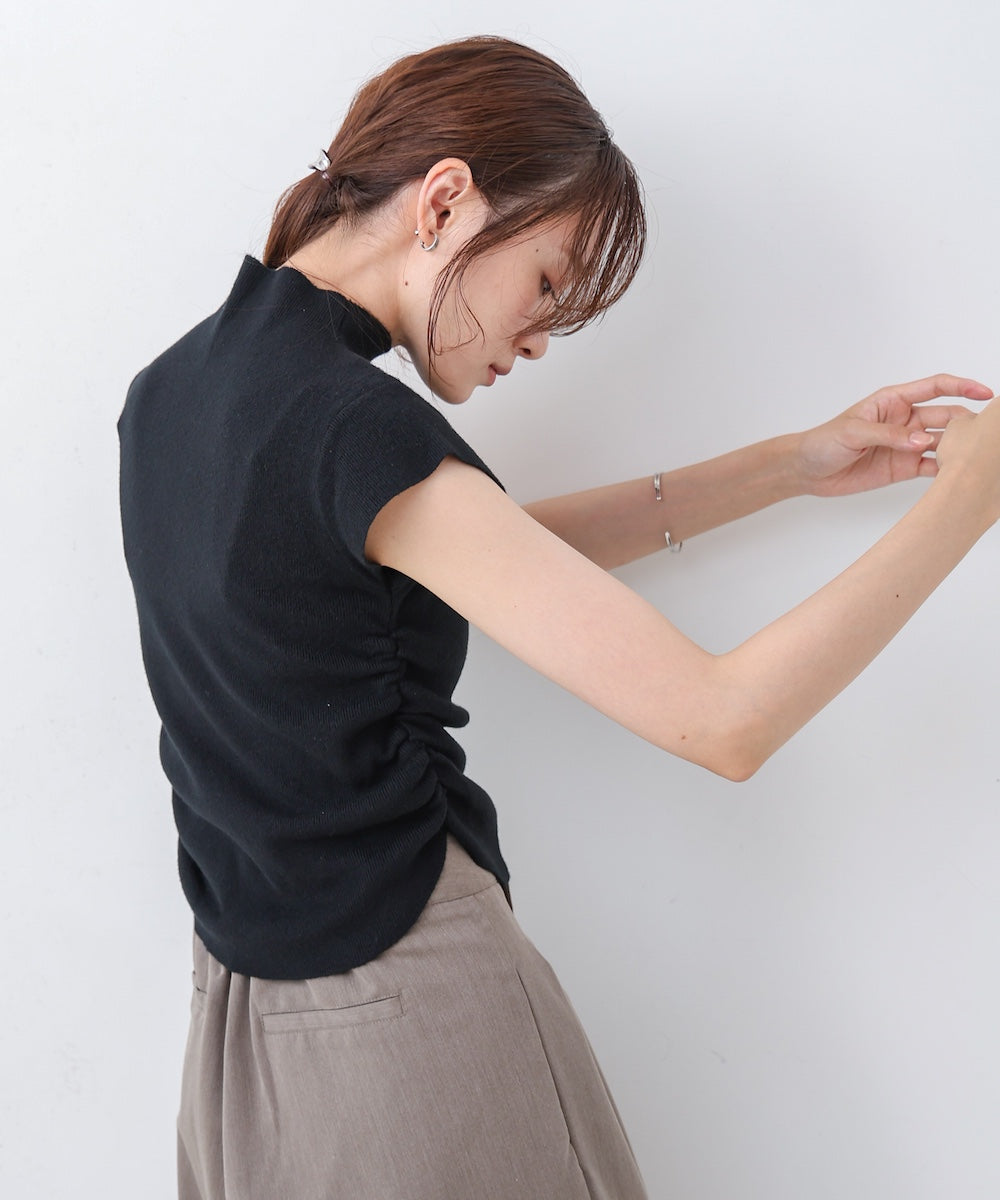 サイドギャザープチハイネックトップス