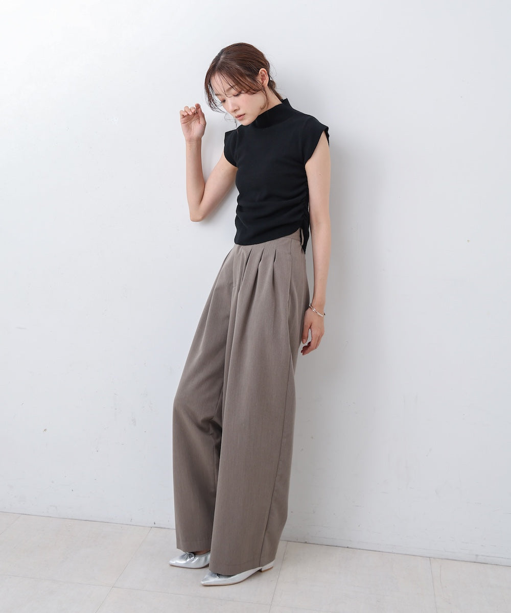 サイドギャザープチハイネックトップス