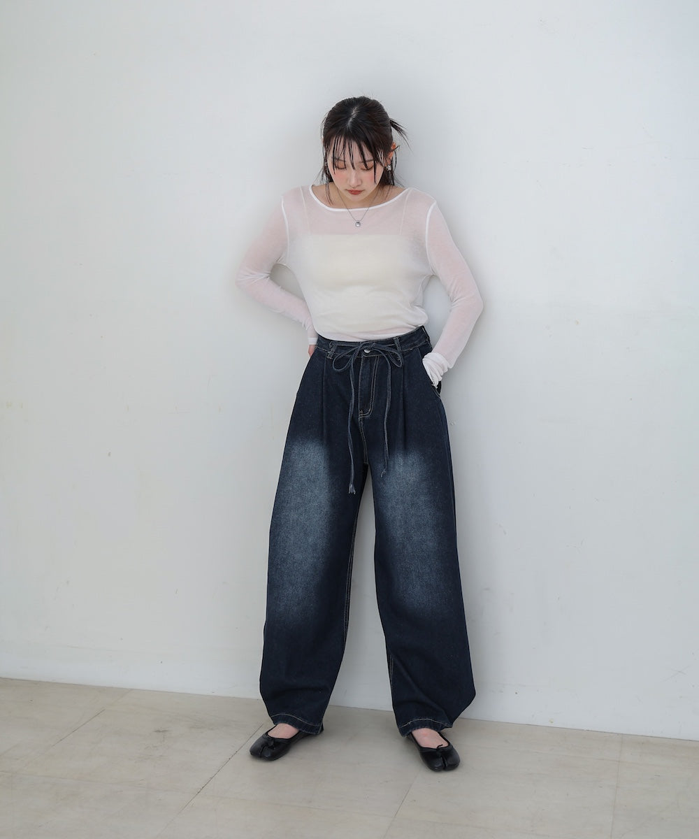 【M・Lサイズ展開】ウエストデザイン ルーズデニムパンツ