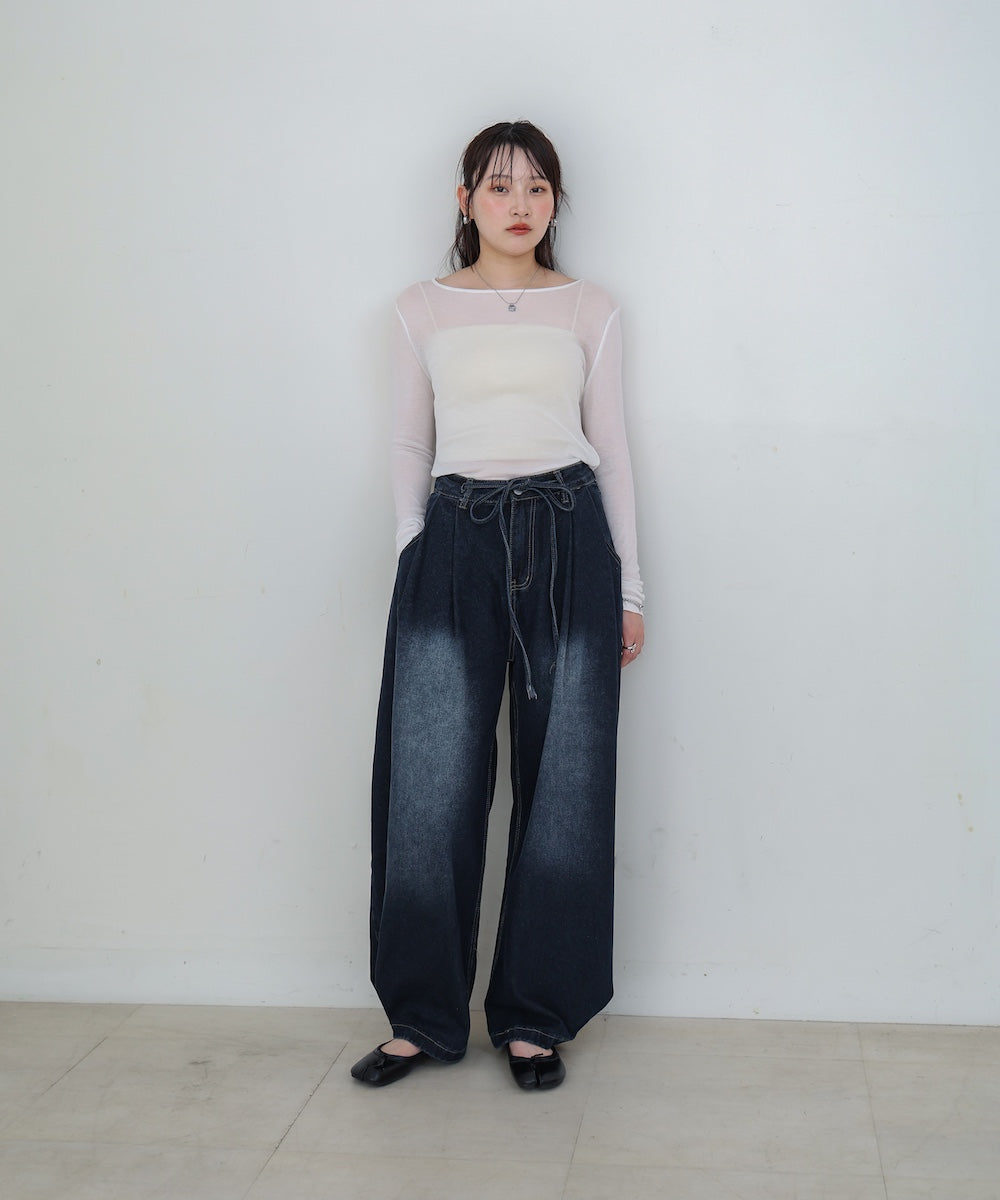 【M・Lサイズ展開】ウエストデザイン ルーズデニムパンツ