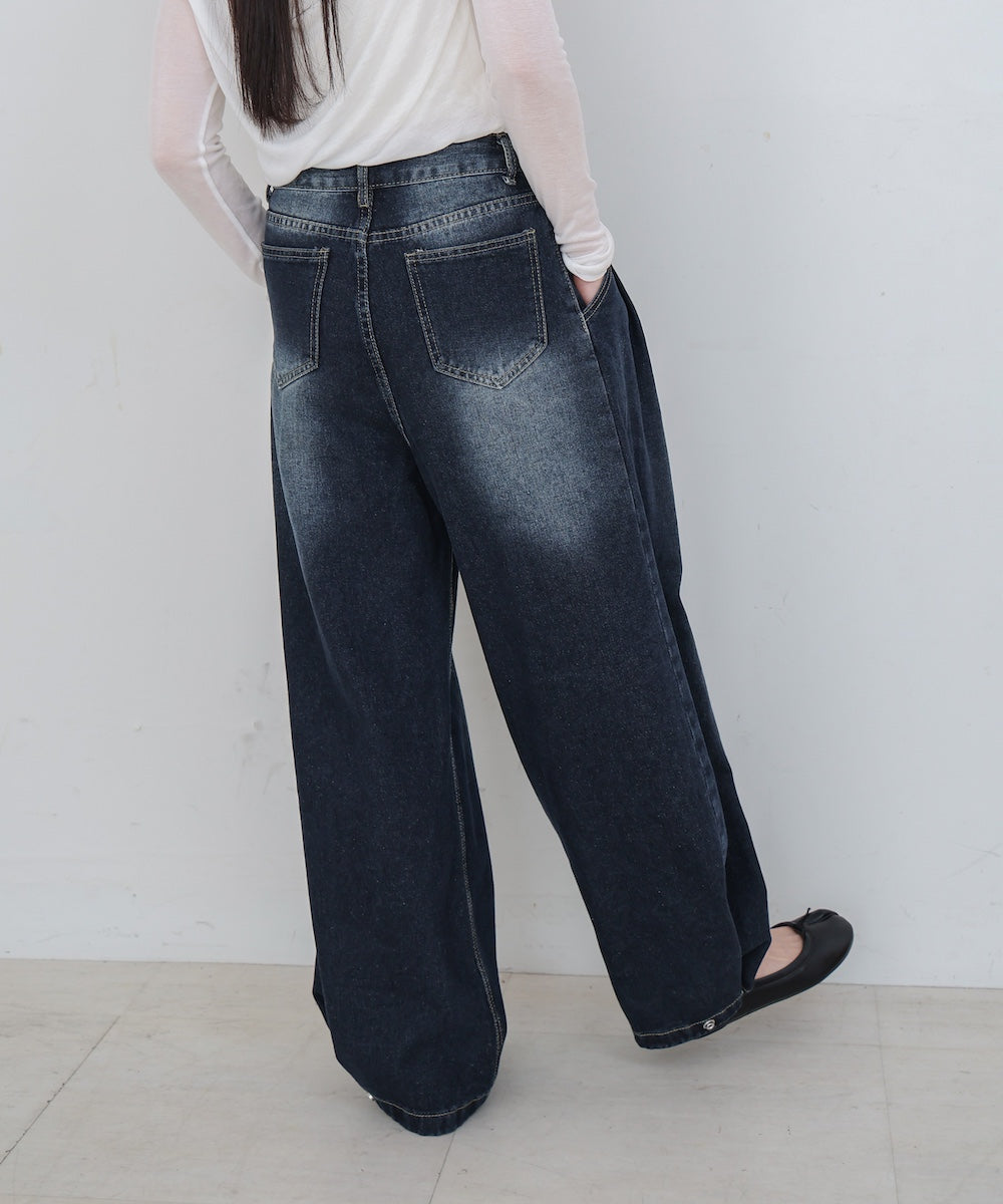 【M・Lサイズ展開】ウエストデザイン ルーズデニムパンツ