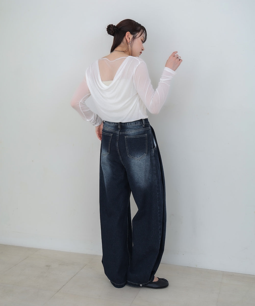 【M・Lサイズ展開】ウエストデザイン ルーズデニムパンツ