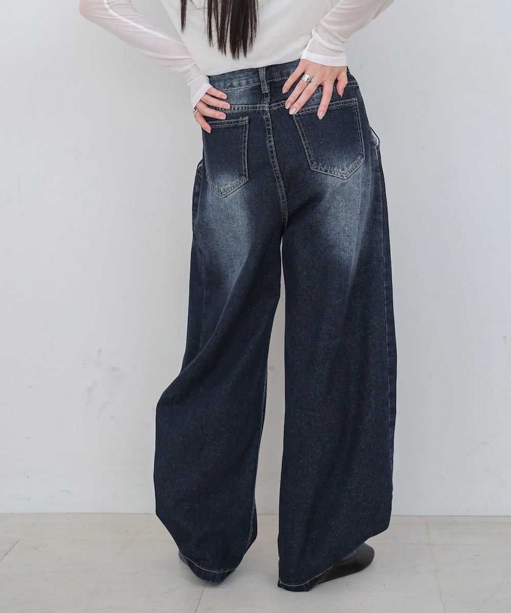 【M・Lサイズ展開】ウエストデザイン ルーズデニムパンツ