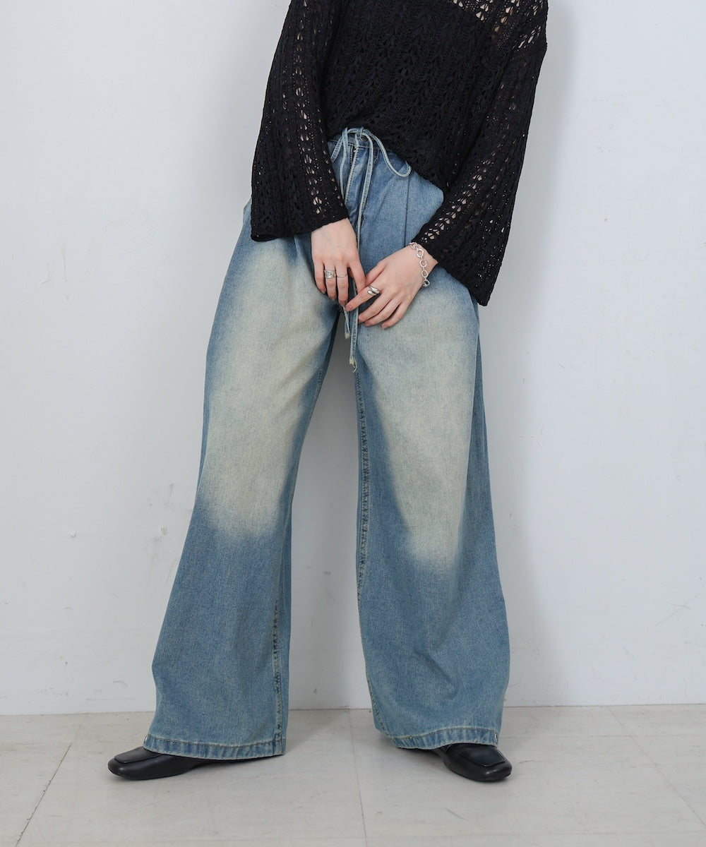【M・Lサイズ展開】ウエストデザイン ルーズデニムパンツ