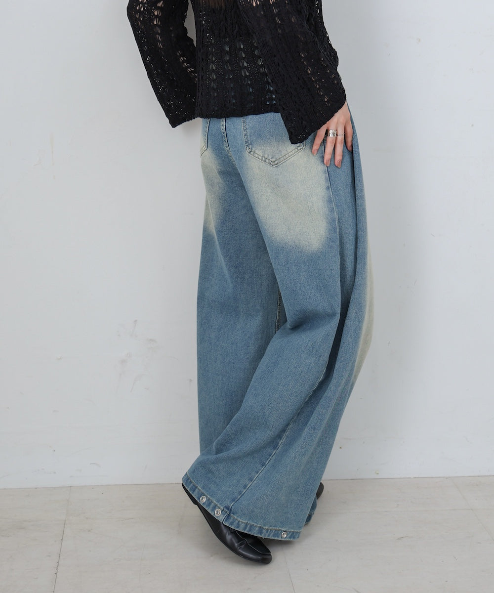 【M・Lサイズ展開】ウエストデザイン ルーズデニムパンツ