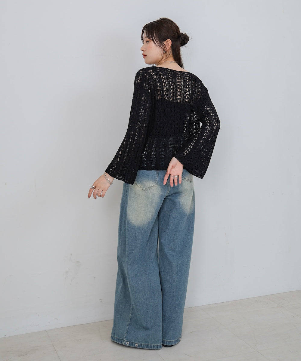 【M・Lサイズ展開】ウエストデザイン ルーズデニムパンツ