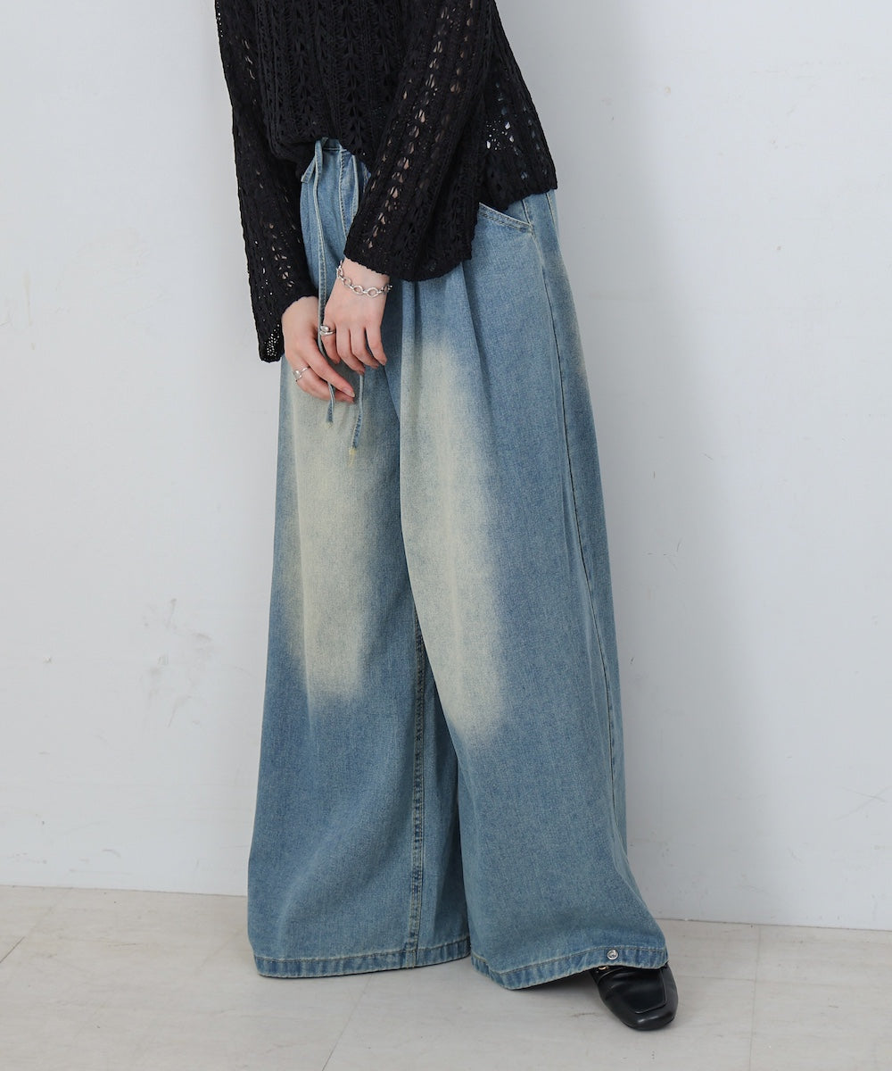 【M・Lサイズ展開】ウエストデザイン ルーズデニムパンツ
