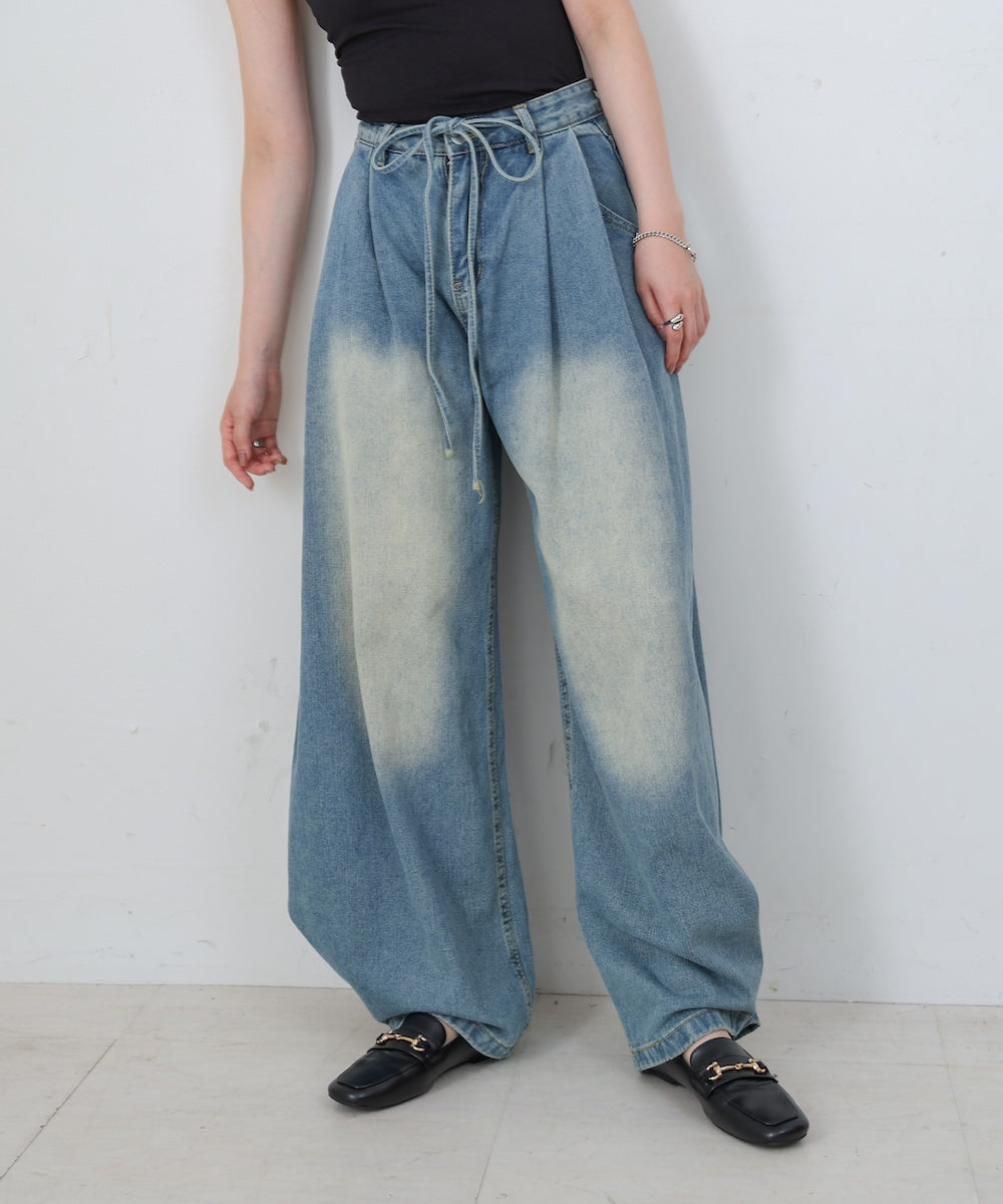 【M・Lサイズ展開】ウエストデザイン ルーズデニムパンツ