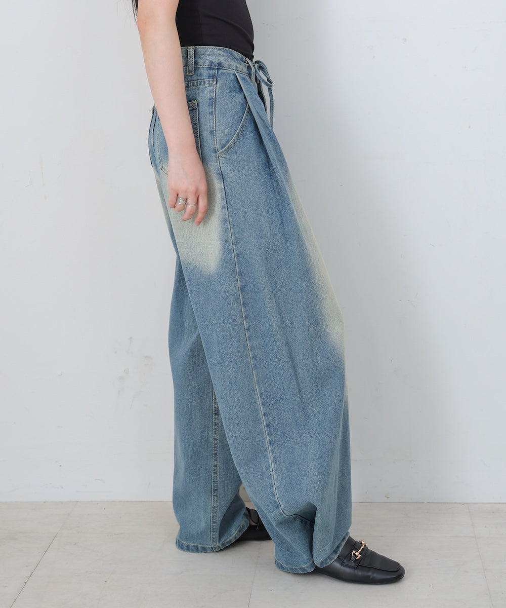 【M・Lサイズ展開】ウエストデザイン ルーズデニムパンツ
