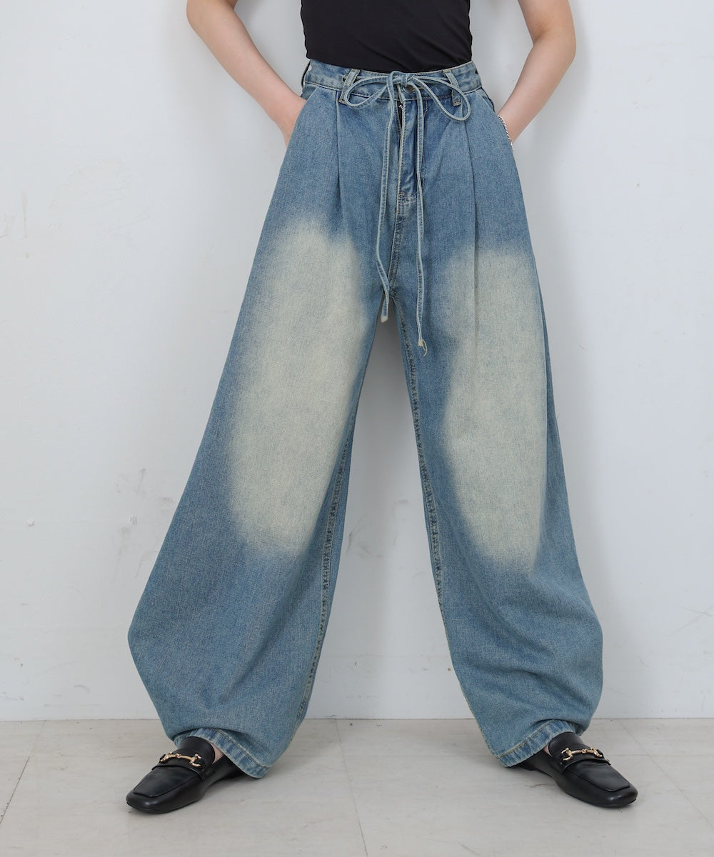 【M・Lサイズ展開】ウエストデザイン ルーズデニムパンツ