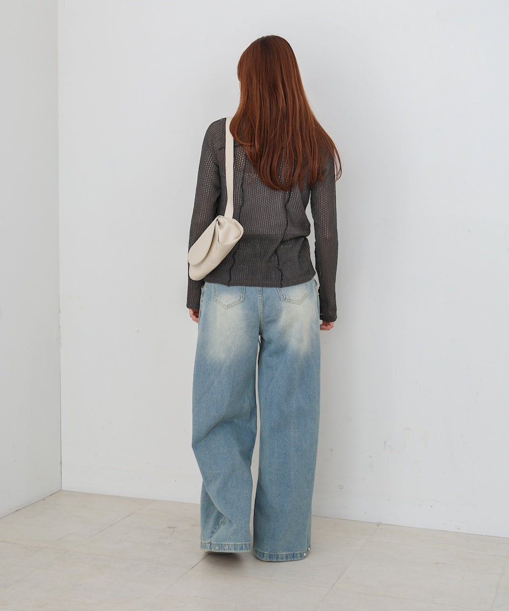 【M・Lサイズ展開】ウエストデザイン ルーズデニムパンツ