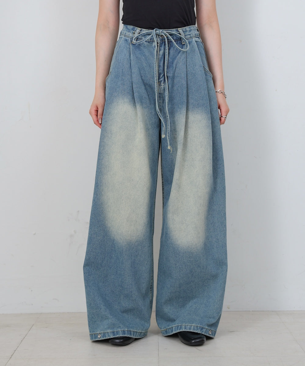 【M・Lサイズ展開】ウエストデザイン ルーズデニムパンツ
