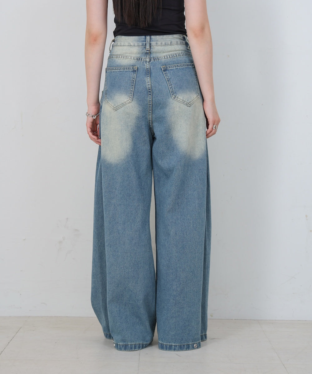 【M・Lサイズ展開】ウエストデザイン ルーズデニムパンツ