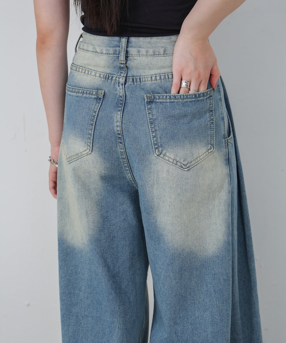 【M・Lサイズ展開】ウエストデザイン ルーズデニムパンツ