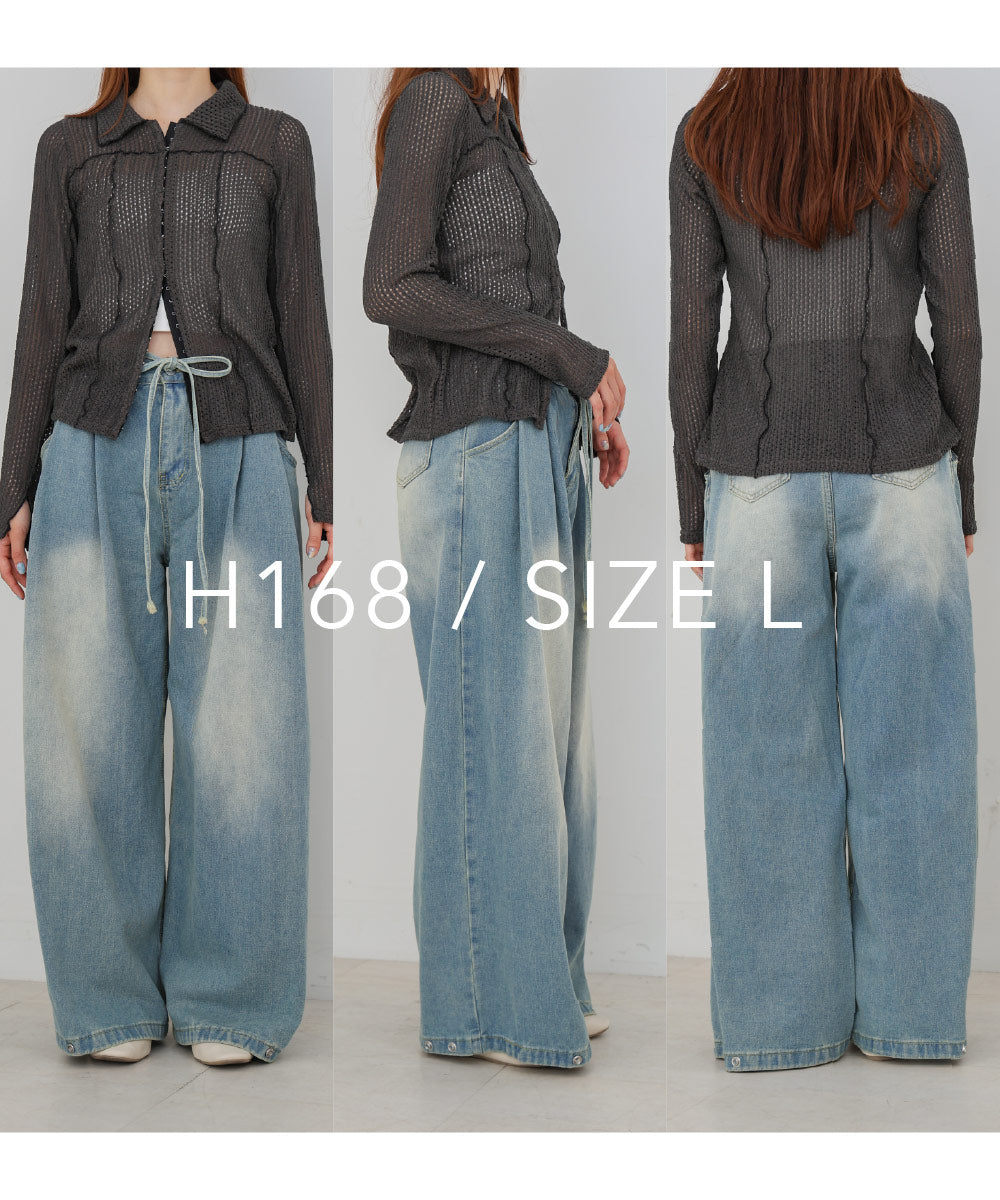 【M・Lサイズ展開】ウエストデザイン ルーズデニムパンツ