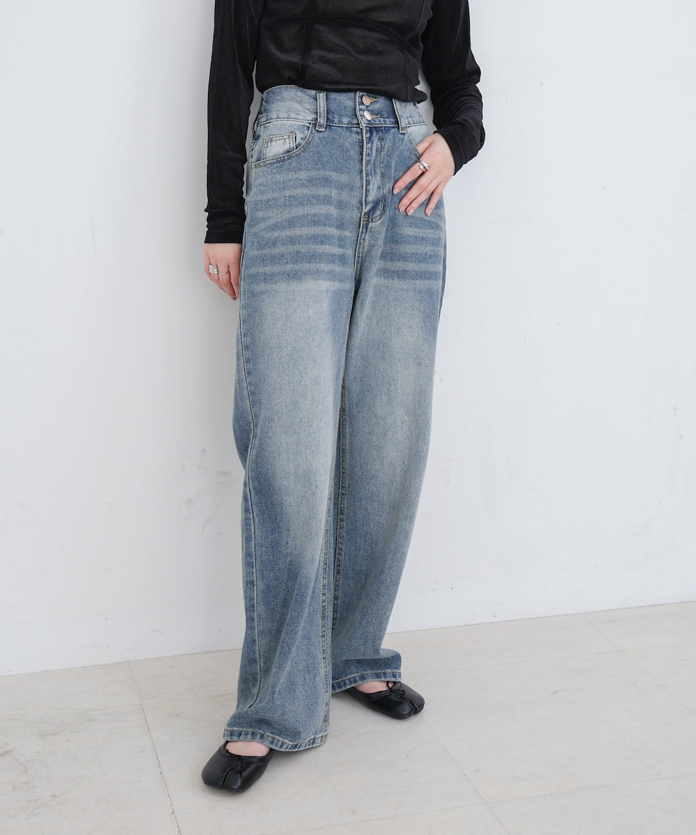 【M・Lサイズ展開】ダブルボタンデニムパンツ