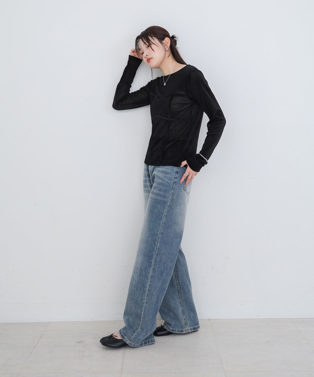 【M・Lサイズ展開】ダブルボタンデニムパンツ