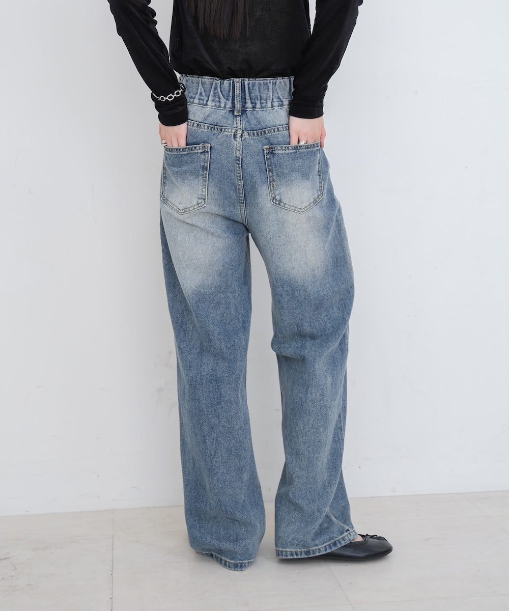 【M・Lサイズ展開】ダブルボタンデニムパンツ