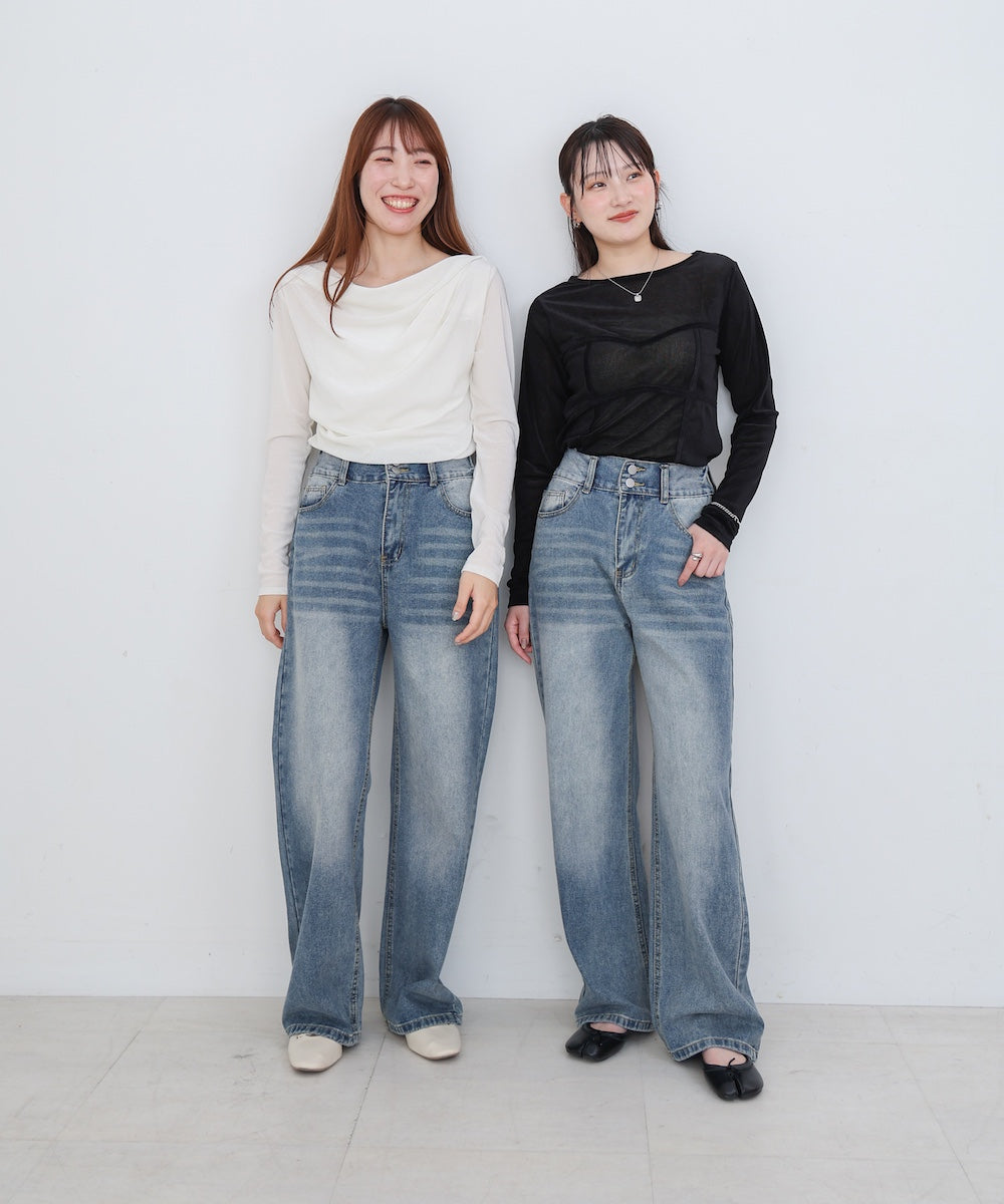 【M・Lサイズ展開】ダブルボタンデニムパンツ