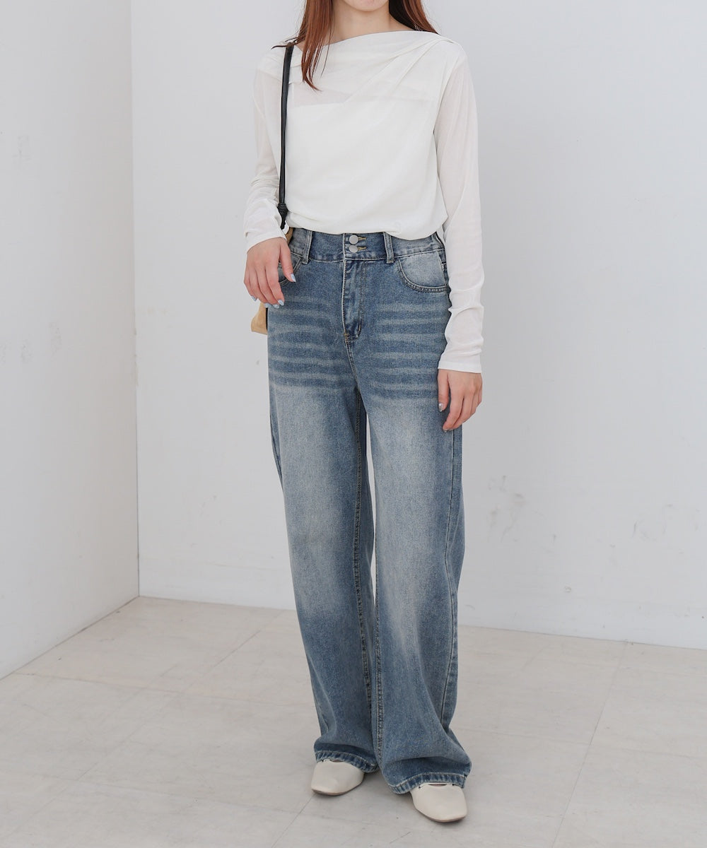 【M・Lサイズ展開】ダブルボタンデニムパンツ