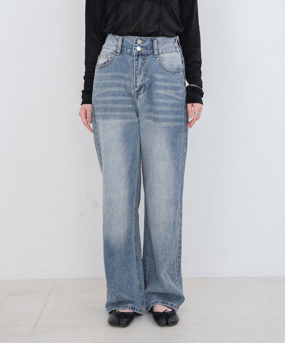 【M・Lサイズ展開】ダブルボタンデニムパンツ