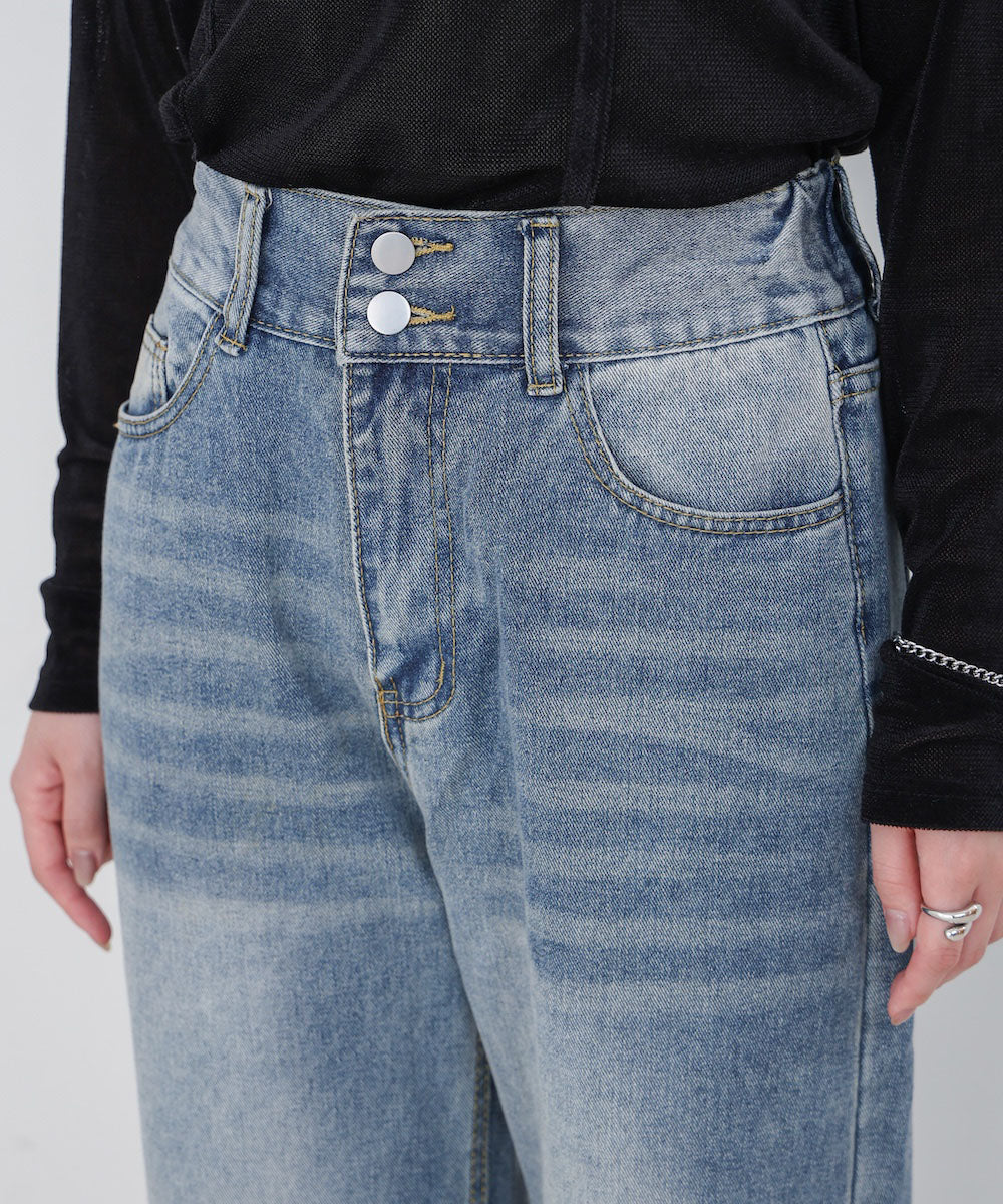 【M・Lサイズ展開】ダブルボタンデニムパンツ