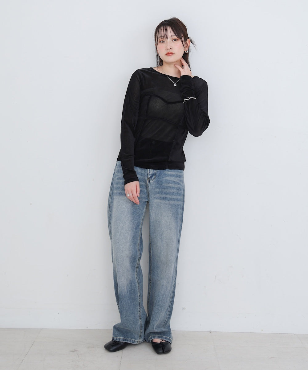 【M・Lサイズ展開】ダブルボタンデニムパンツ