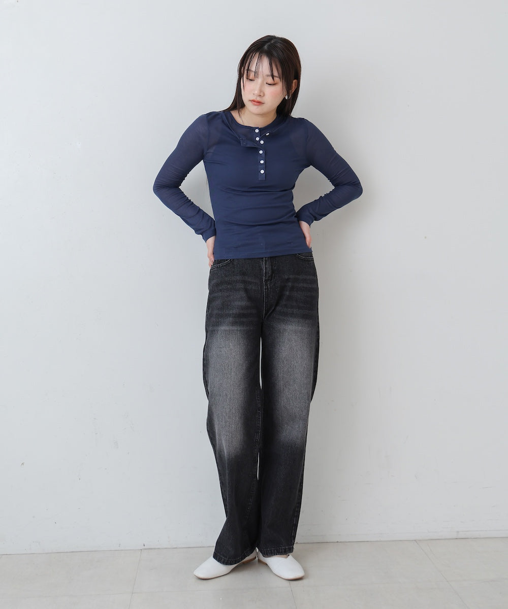 【M・Lサイズ展開】ダブルボタンデニムパンツ