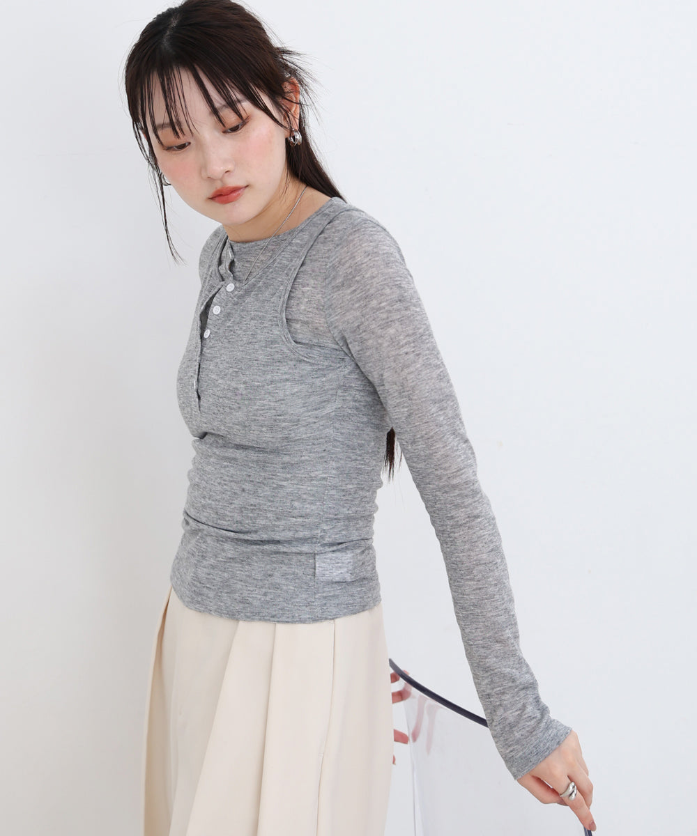 ボタンタンクセット ヘンリーネックトップス