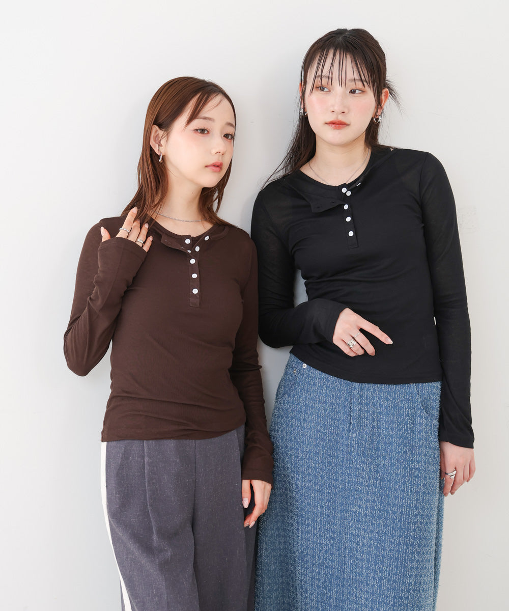 ボタンタンクセット ヘンリーネックトップス