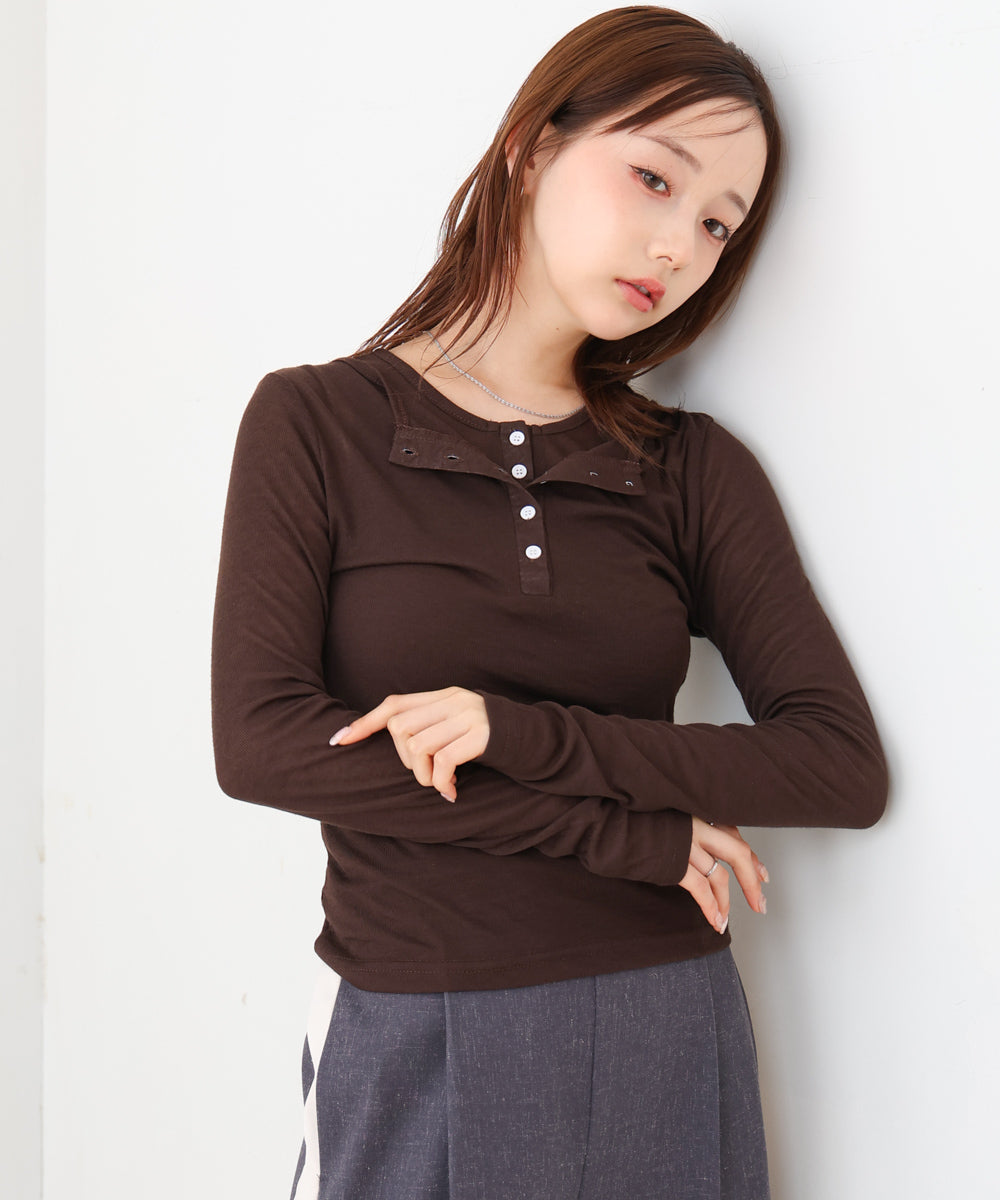 ボタンタンクセット ヘンリーネックトップス