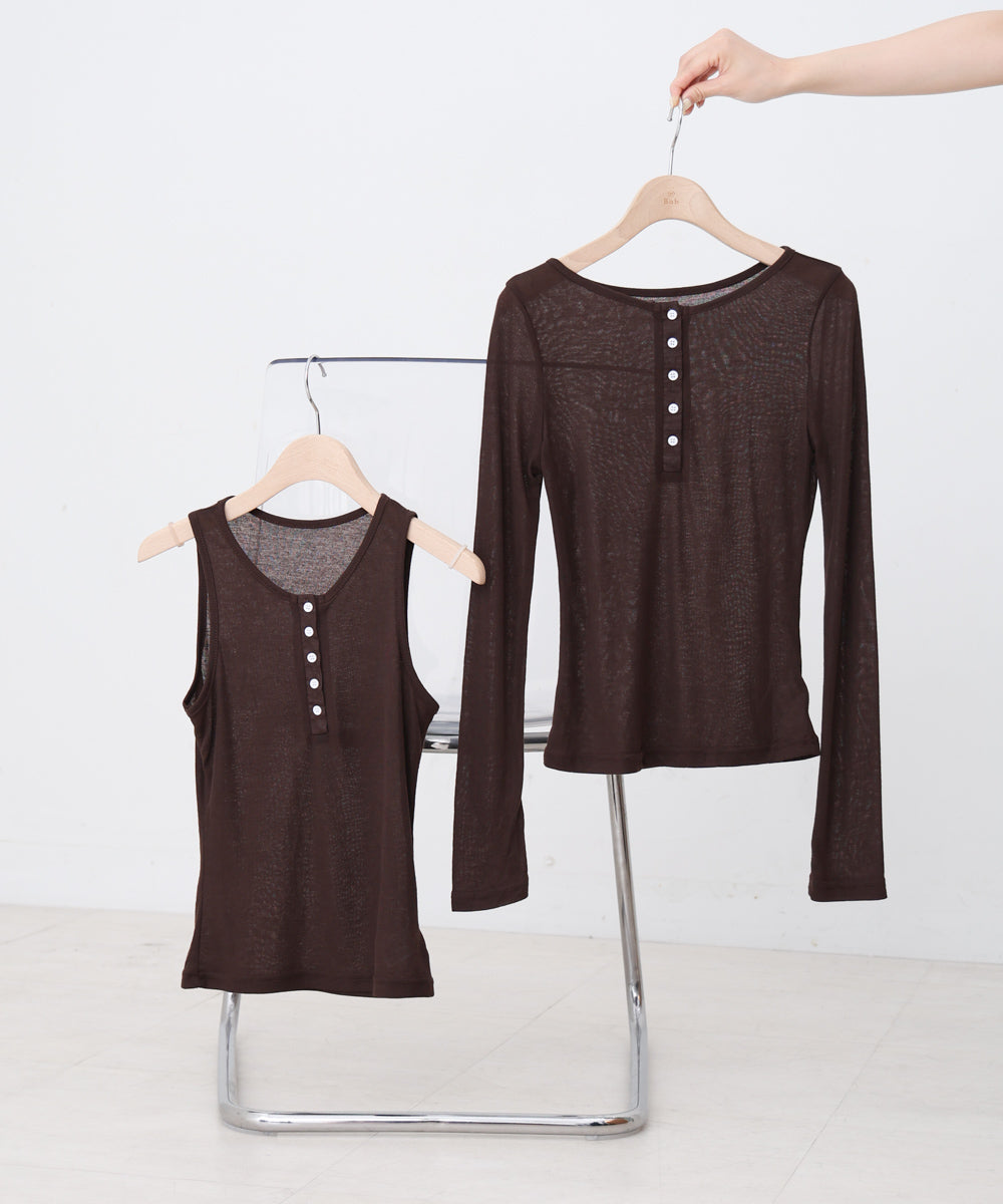 ボタンタンクセット ヘンリーネックトップス
