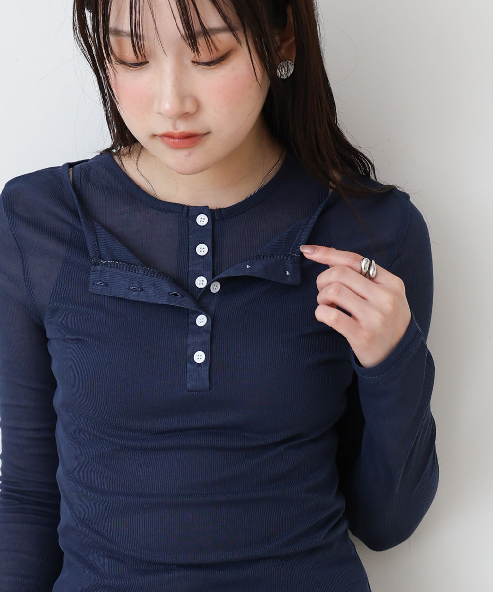 ボタンタンクセット ヘンリーネックトップス