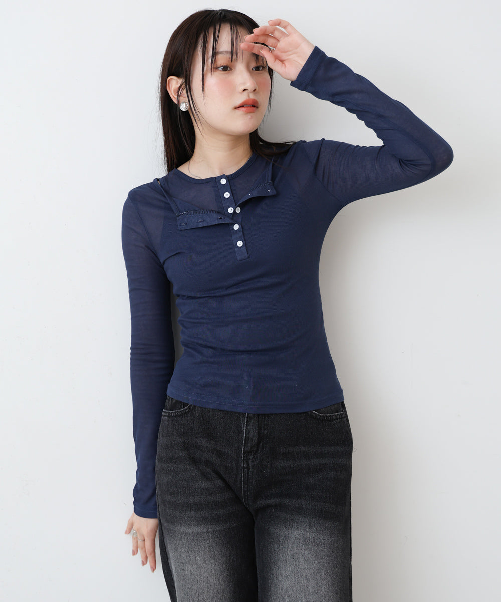 ボタンタンクセット ヘンリーネックトップス