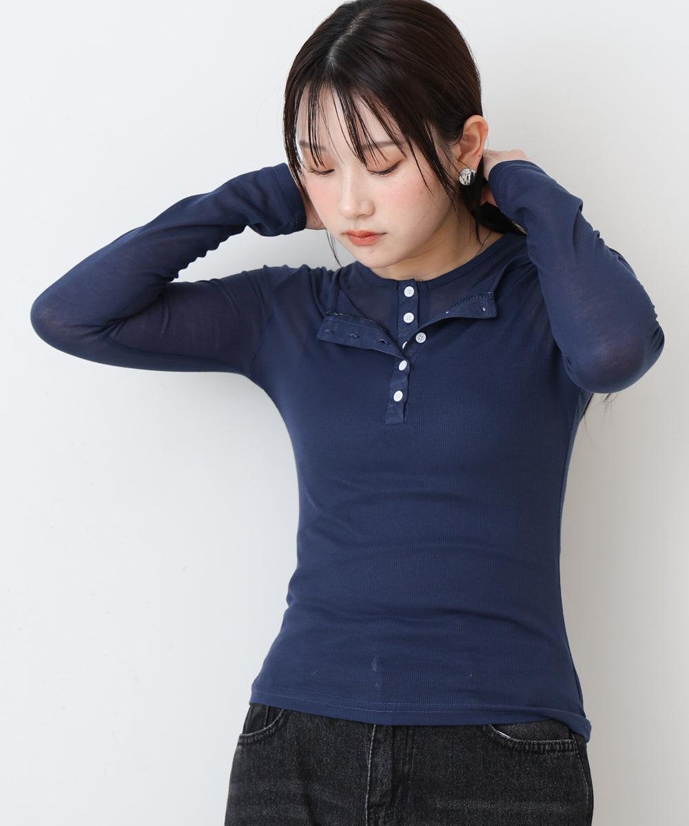 ボタンタンクセット ヘンリーネックトップス