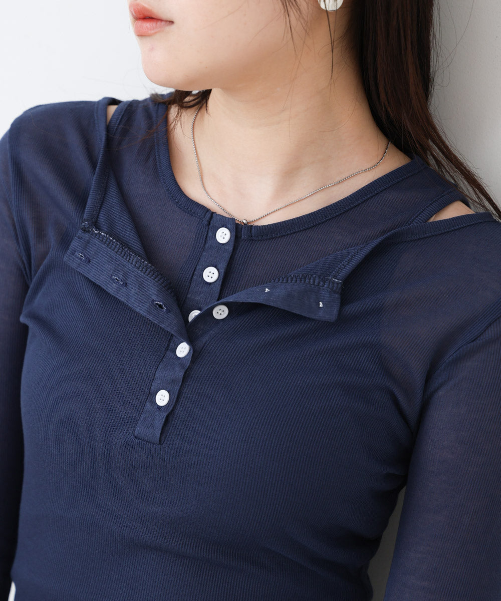 ボタンタンクセット ヘンリーネックトップス