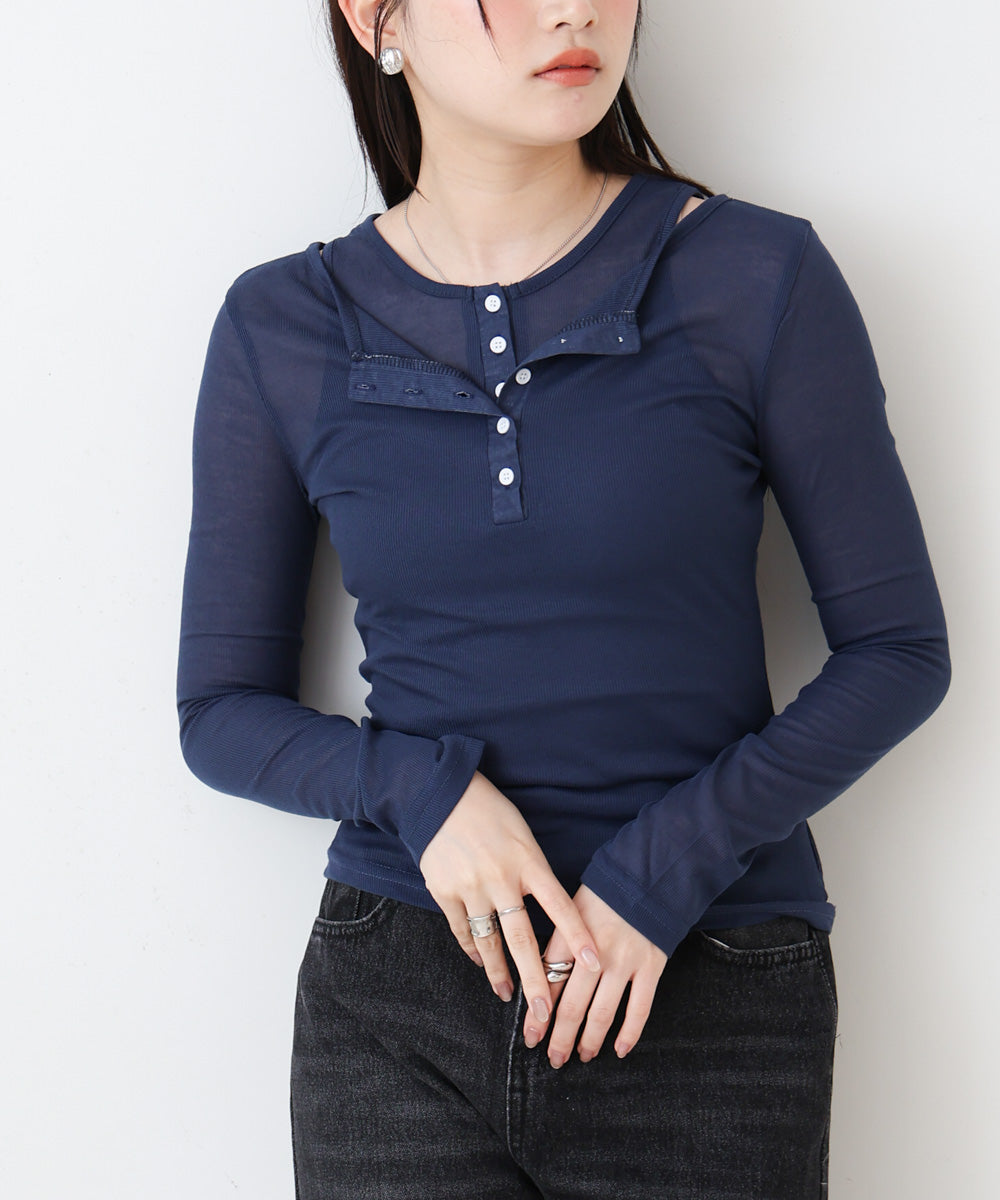 ボタンタンクセット ヘンリーネックトップス