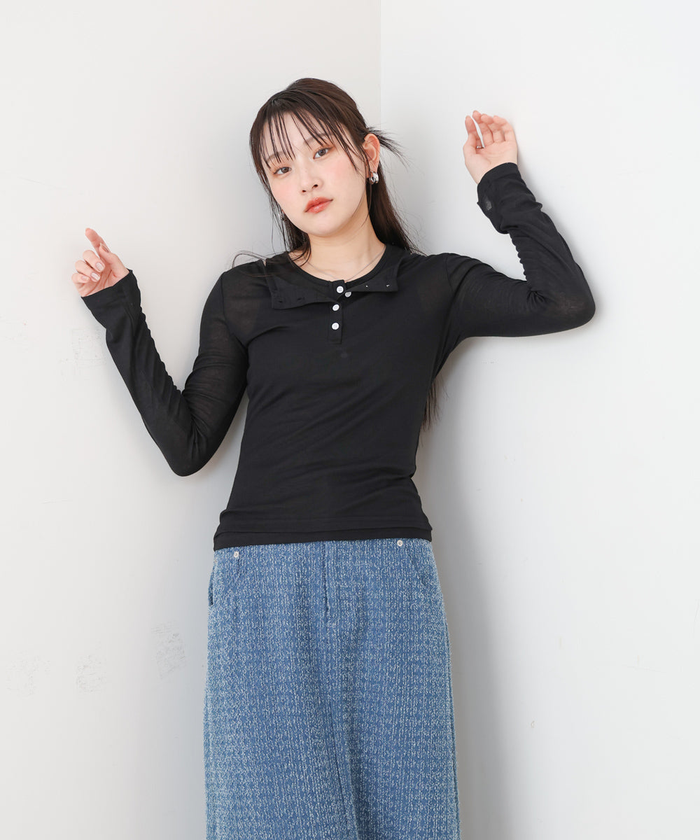 ボタンタンクセット ヘンリーネックトップス